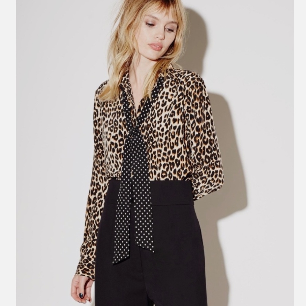 ★NWT EQUIPMENT + Kate Moss Slim Signature leopard-print washed-silk shirt Size S